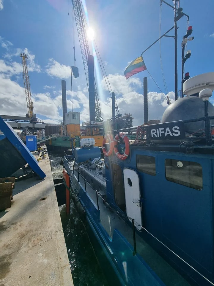 Rifas diving support vessel at the port